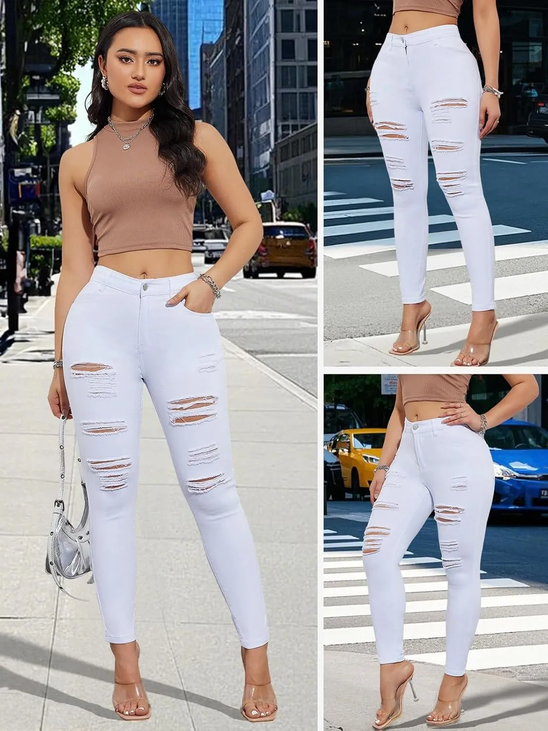 LONGBIDA Skinny Ripped Jeans for Women High Waisted Stretch Butt Lifting Jeans Slim Fit Distressed Denim Pants Jeggings Jeans