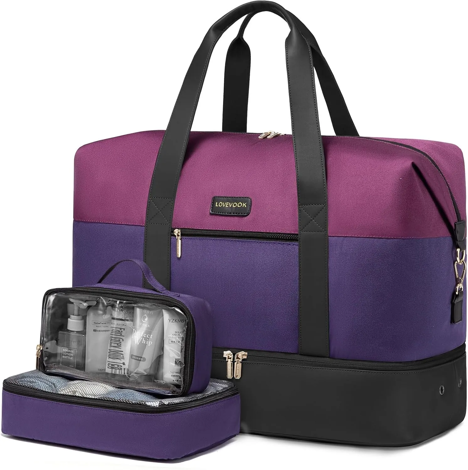 LOVEVOOK Weekender Bag, Large Travel Duffel Bag for Women with 2 Packing Cubes, Carry on Overnight Bag with Shoe Compartment, Mom Hospital Bags for Labor and Delivery