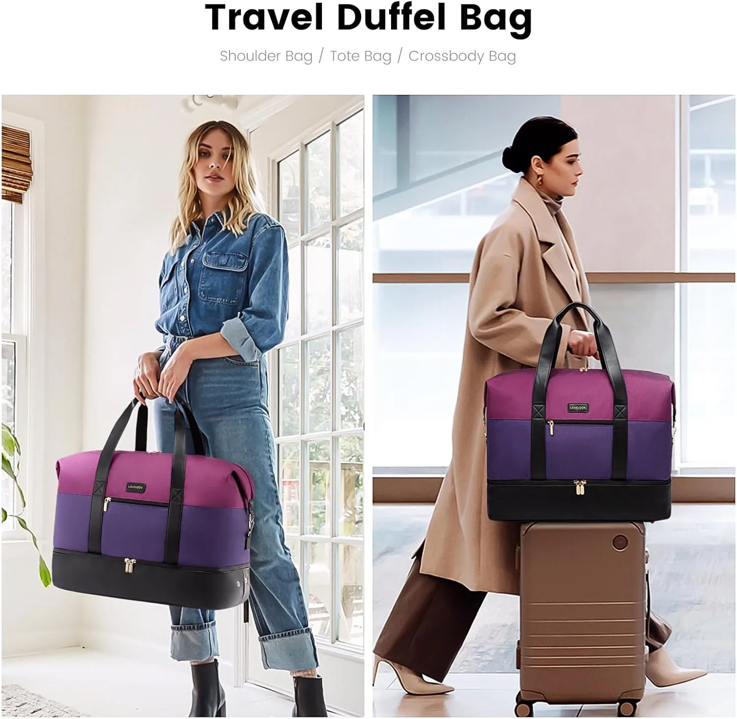 LOVEVOOK Weekender Bag, Large Travel Duffel Bag for Women with 2 Packing Cubes, Carry on Overnight Bag with Shoe Compartment, Mom Hospital Bags for Labor and Delivery