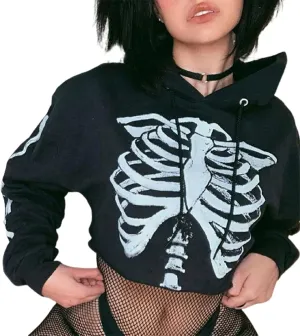 Luckinbaby Women Oversized Zip Up Hoodie Sweatshirt Long Sleeve Y2k Graphic Jacket Skeleton Ribcage Sweatshirts