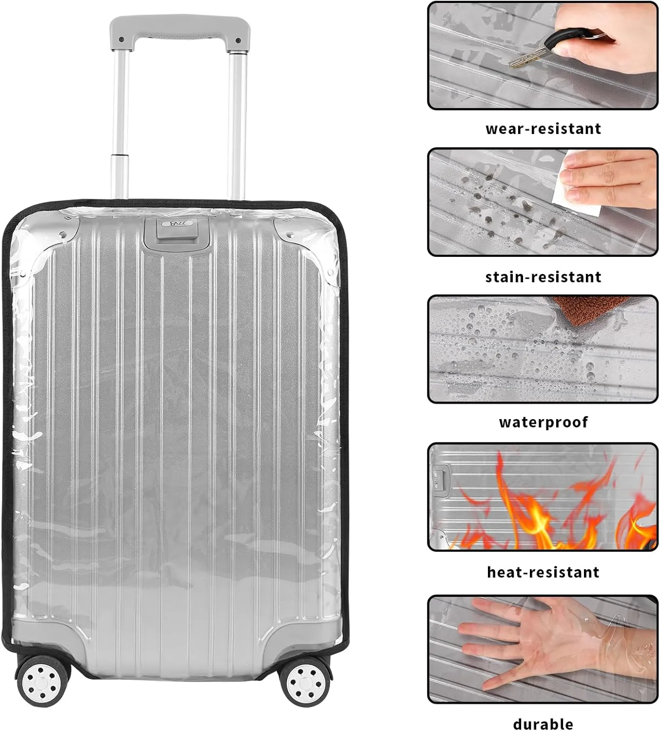 Luggage Cover Protectors PVC Clear 20, 22, 24, 26, 28,30 Inch, Suitcase Covers for Luggage, Transparent Heavy-Duty Waterproof Protector for Wheeled Suitcases, (28 Inch)