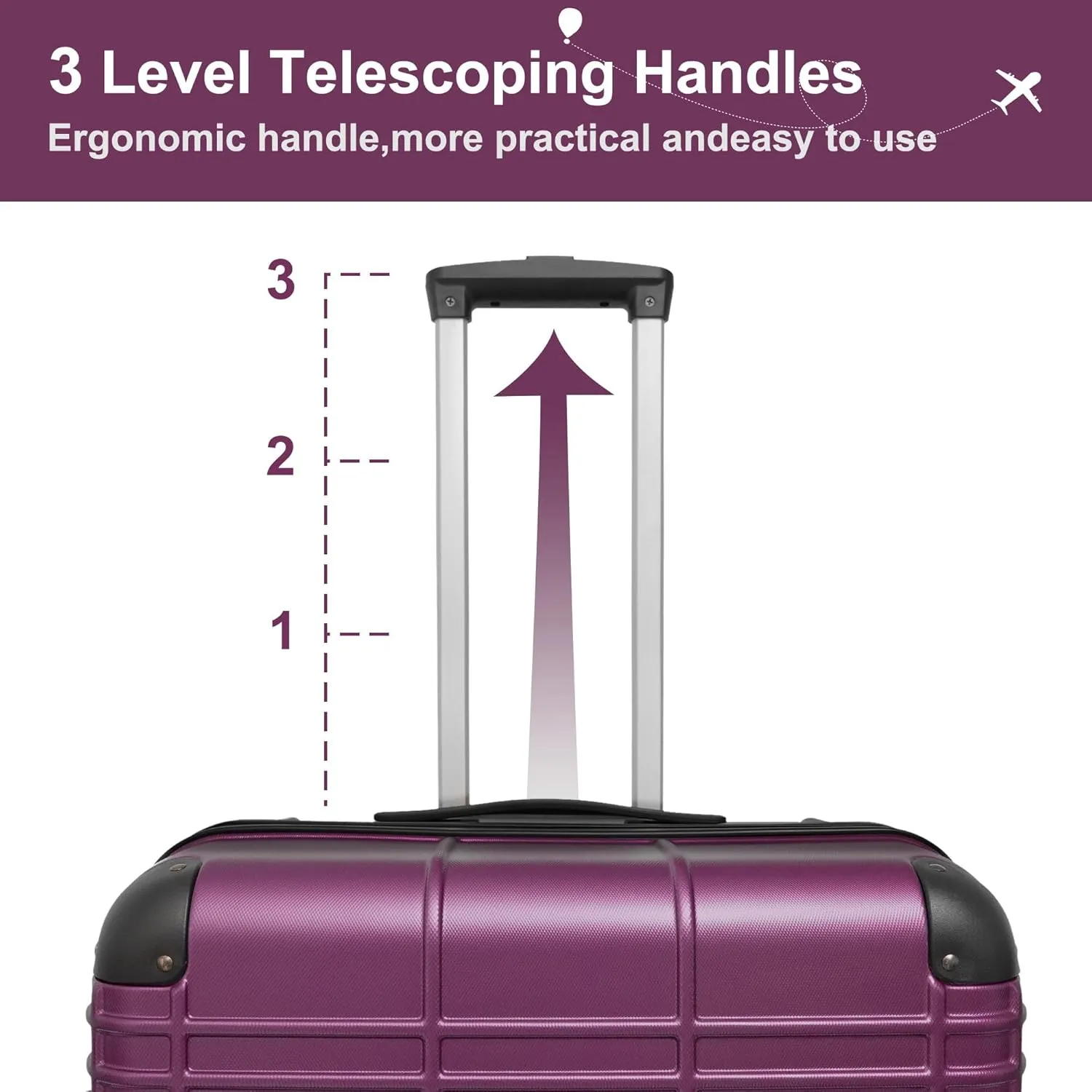 Luggage Set, 4pcs Luggage Sets, Hardside Expandable Suitcase with TSA Lock, Travel Luggage Set with Spinner Wheels, Lightweight Carry on Luggage, 12in/20in/24in/28in (Purple)