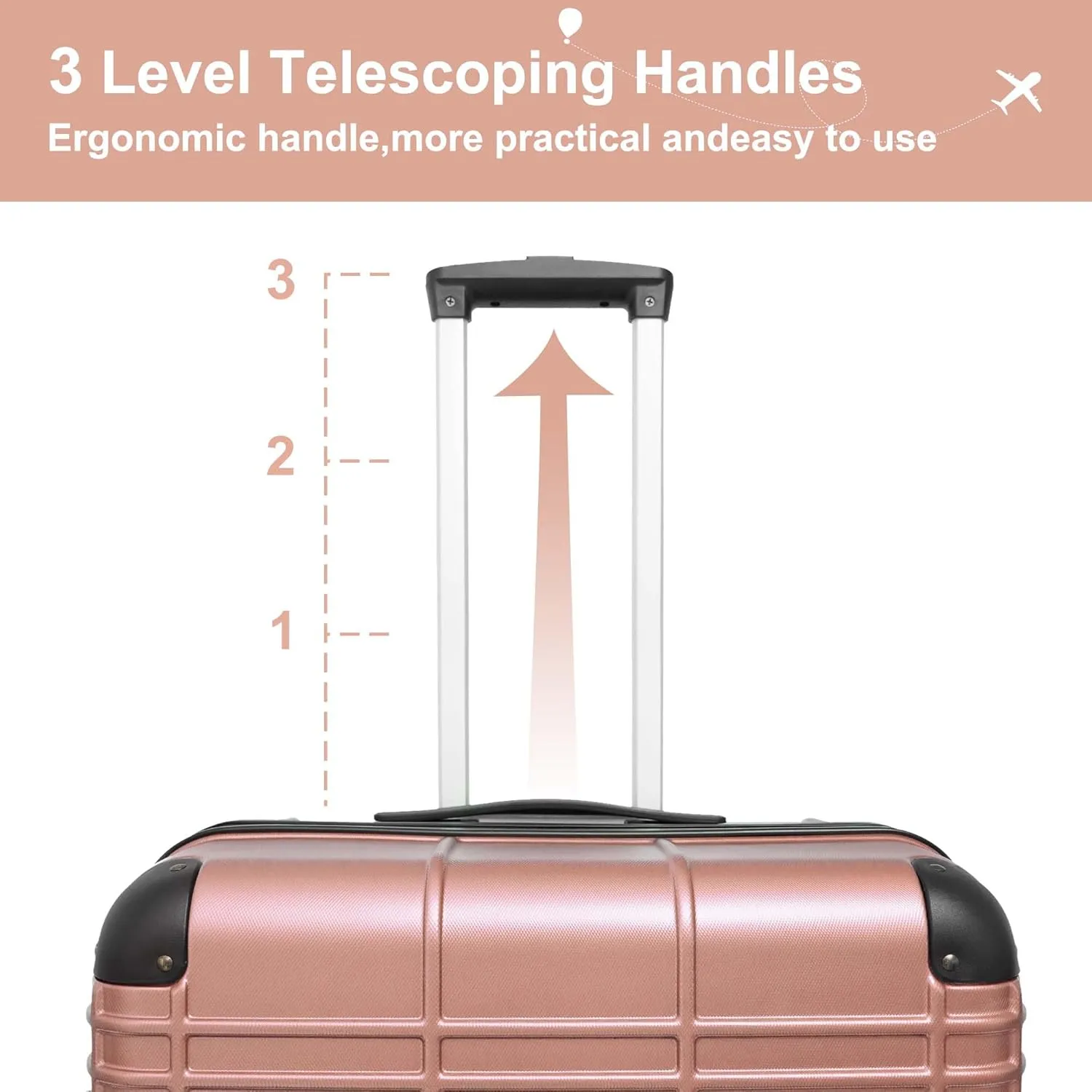 Luggage Set, 4pcs Luggage Sets, Hardside Expandable Suitcase with TSA Lock, Travel Luggage Set with Spinner Wheels, Lightweight Carry on Luggage, 12in/20in/24in/28in (Rose Gold)