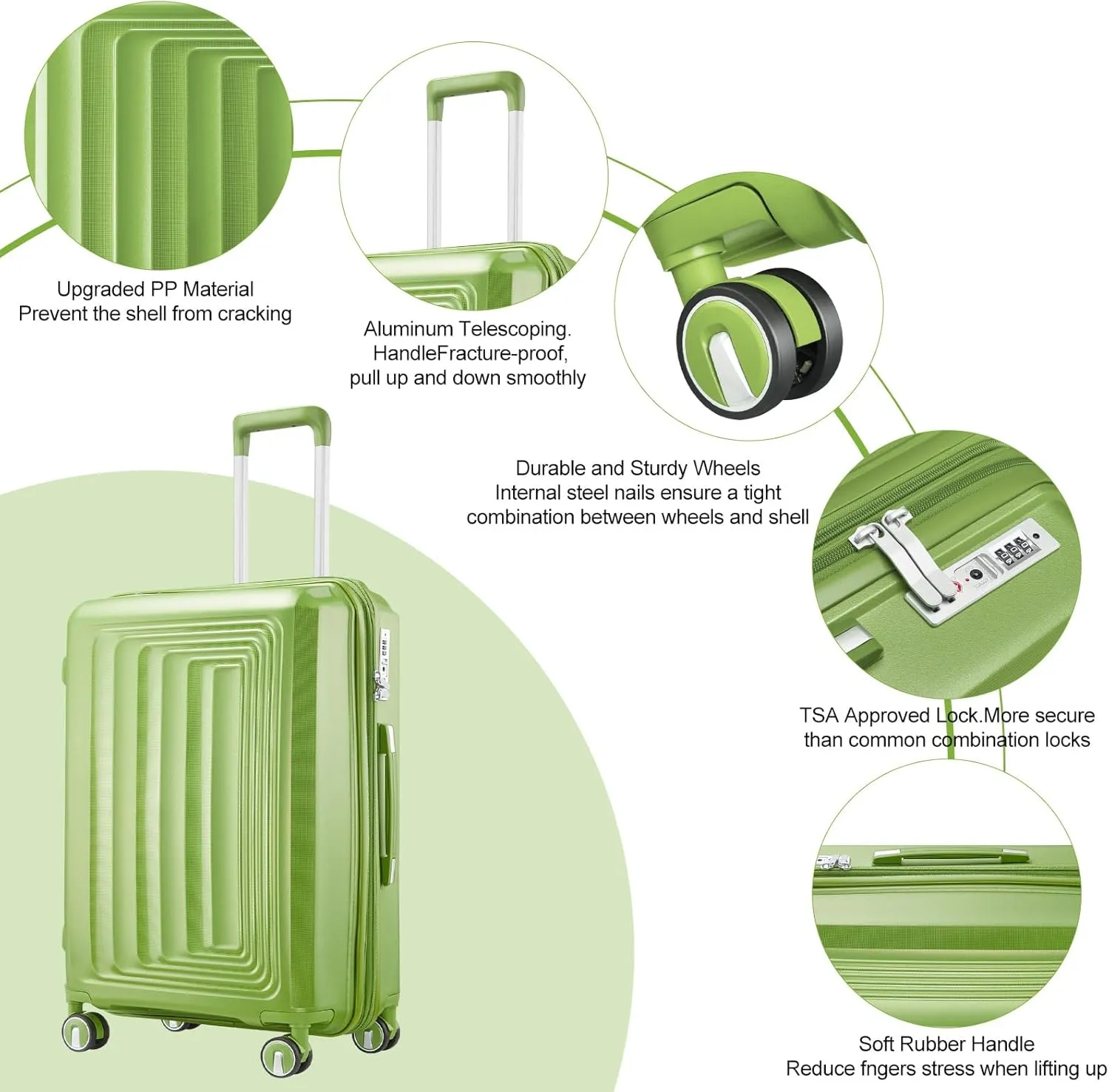 Luggage Sets 4 Piece, Expandable Carry On Luggage Set Hardshell PP,Checked Durable Lightweight with TSA Lock,Suitcase Set with Double Spinner Wheels (Fruit green)
