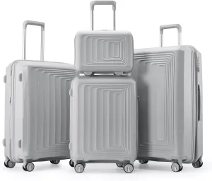 Luggage Sets 4 Piece, Expandable Carry On Luggage Set Hardshell PP,Checked Durable Lightweight with TSA Lock,Suitcase Set with Double Spinner Wheels (Gray)