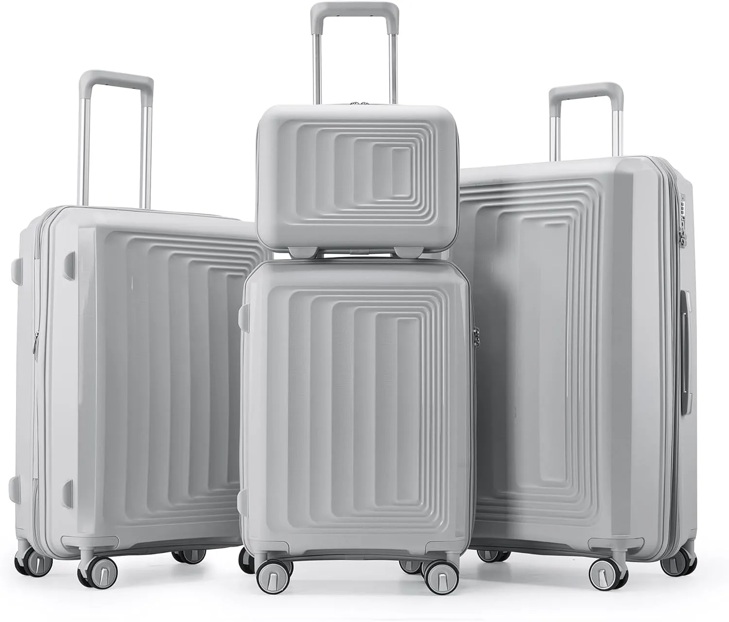 Luggage Sets 4 Piece, Expandable Carry On Luggage Set Hardshell PP,Checked Durable Lightweight with TSA Lock,Suitcase Set with Double Spinner Wheels (Gray)