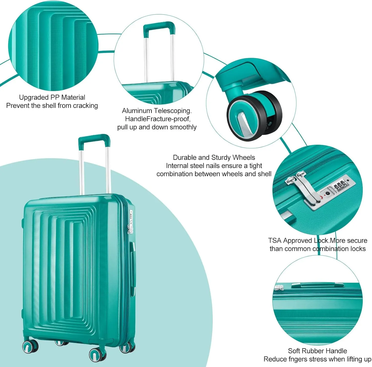 Luggage Sets 4 Piece, Expandable Carry On Luggage Set Hardshell PP,Checked Durable Lightweight with TSA Lock,Suitcase Set with Double Spinner Wheels (Sky blue)