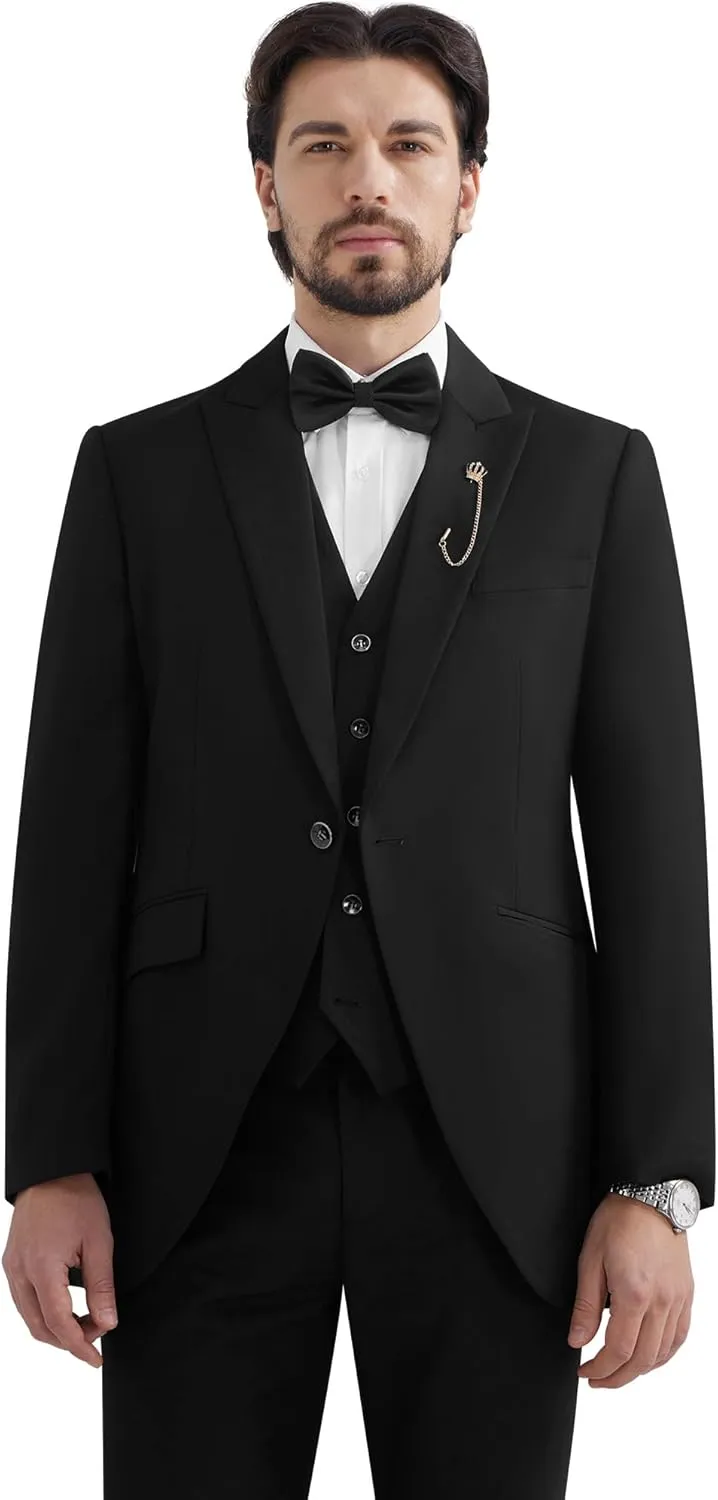 MAGE MALE Men's Suits Slim Fit Formal Tuxedo Wedding Prom Suit Party Dinner Blazer Vest Pants, High-Low Hem
