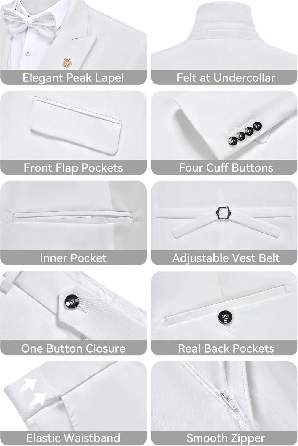 MAGE MALE Men's Suits Slim Fit Formal Tuxedo Wedding Prom Suit Party Dinner Blazer Vest Pants, High-Low Hem