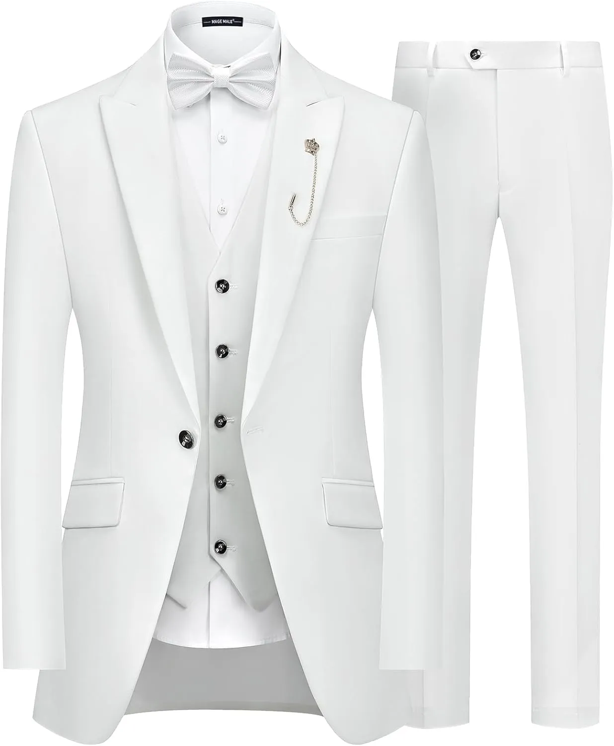 MAGE MALE Men's Suits Slim Fit Formal Tuxedo Wedding Prom Suit Party Dinner Blazer Vest Pants, High-Low Hem