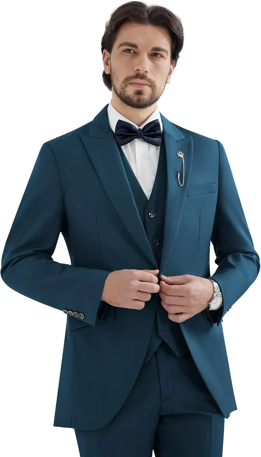 MAGE MALE Men's Suits Slim Fit Formal Tuxedo Wedding Prom Suit Party Dinner Blazer Vest Pants, High-Low Hem