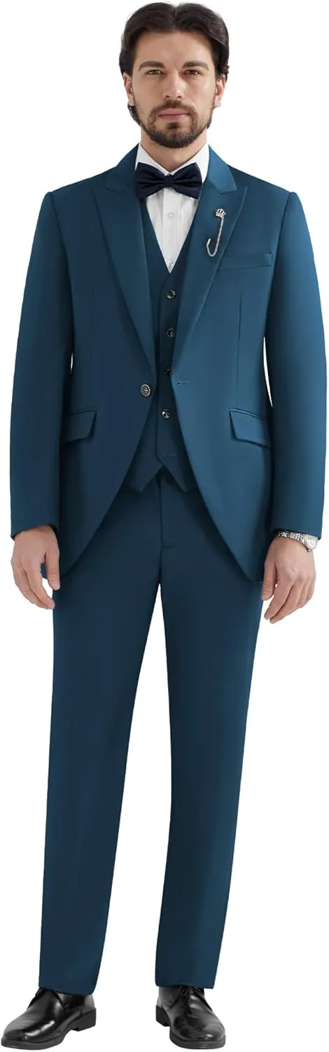 MAGE MALE Men's Suits Slim Fit Formal Tuxedo Wedding Prom Suit Party Dinner Blazer Vest Pants, High-Low Hem