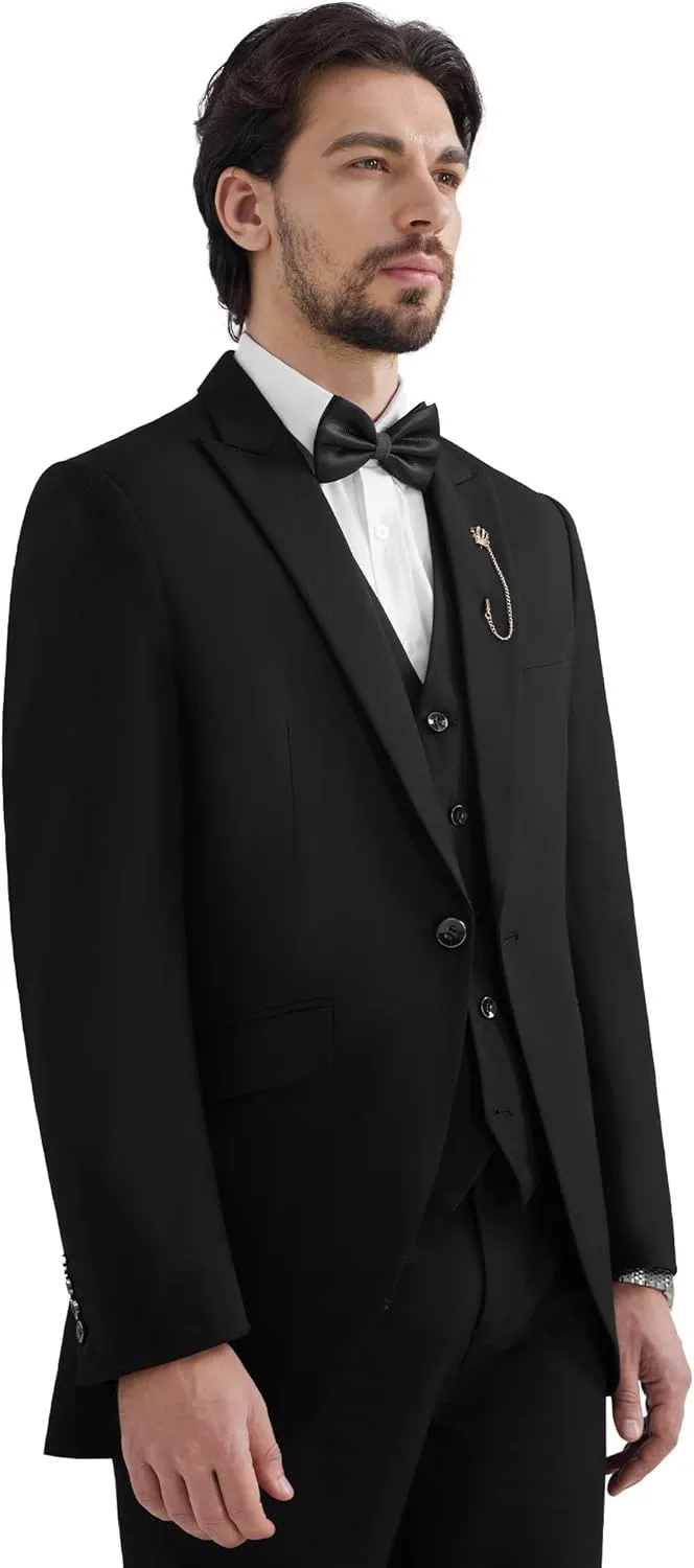 MAGE MALE Men's Suits Slim Fit Formal Tuxedo Wedding Prom Suit Party Dinner Blazer Vest Pants, High-Low Hem