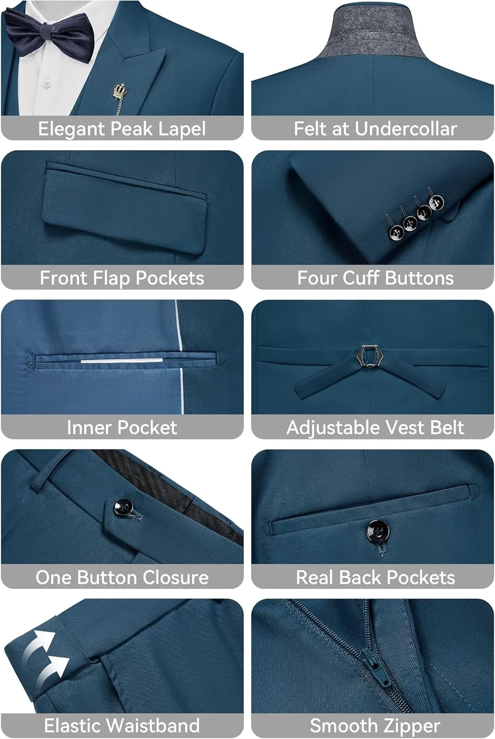 MAGE MALE Men's Suits Slim Fit Formal Tuxedo Wedding Prom Suit Party Dinner Blazer Vest Pants, High-Low Hem