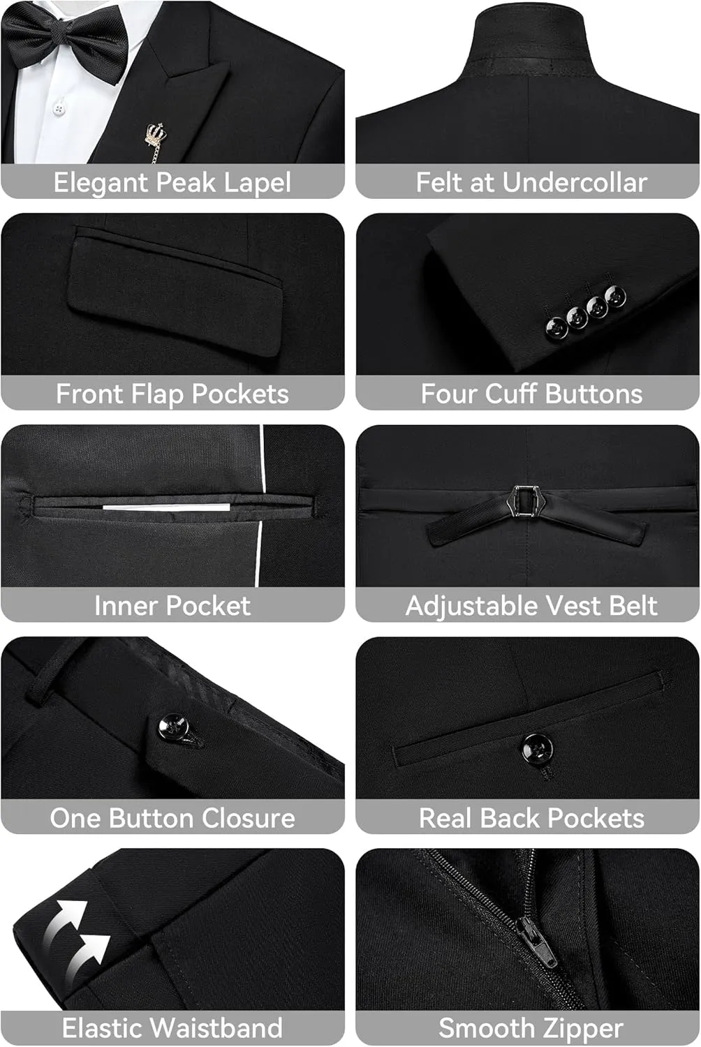 MAGE MALE Men's Suits Slim Fit Formal Tuxedo Wedding Prom Suit Party Dinner Blazer Vest Pants, High-Low Hem