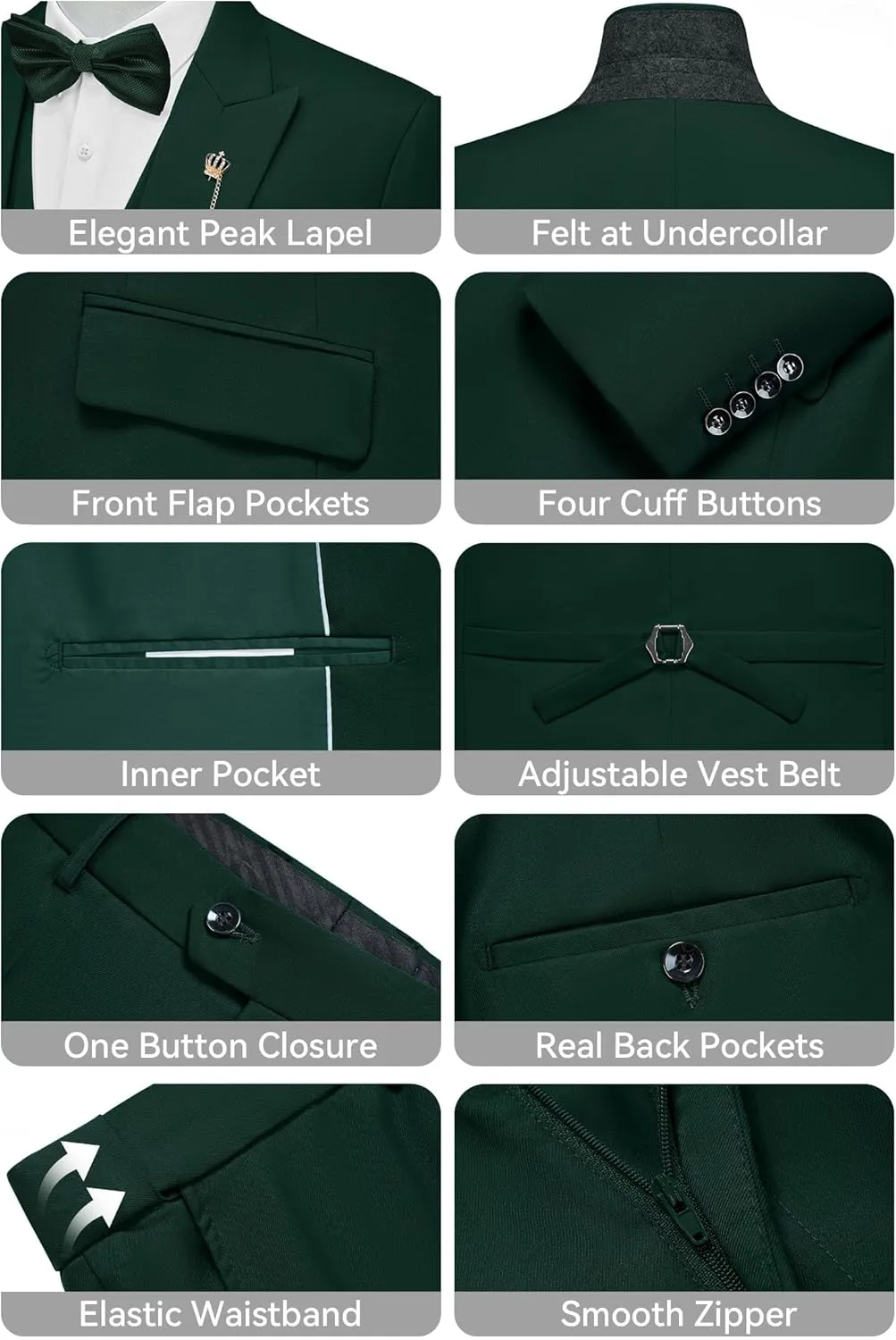 MAGE MALE Men's Suits Slim Fit Formal Tuxedo Wedding Prom Suit Party Dinner Blazer Vest Pants, High-Low Hem