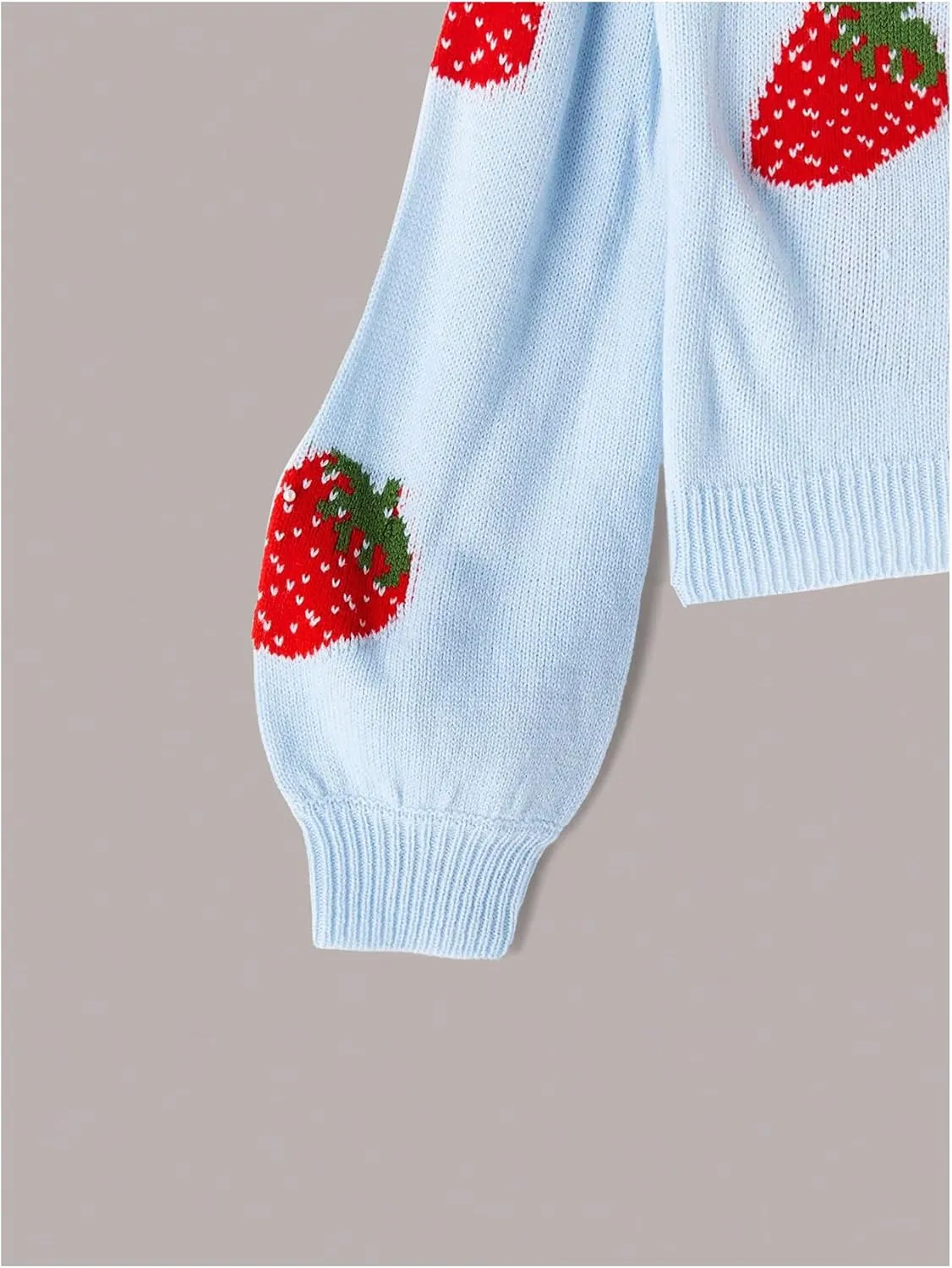 MakeMeChic Girl's Strawberry Print V Neck Button Down Cardigan Sweater Long Sleeve Cute Tops