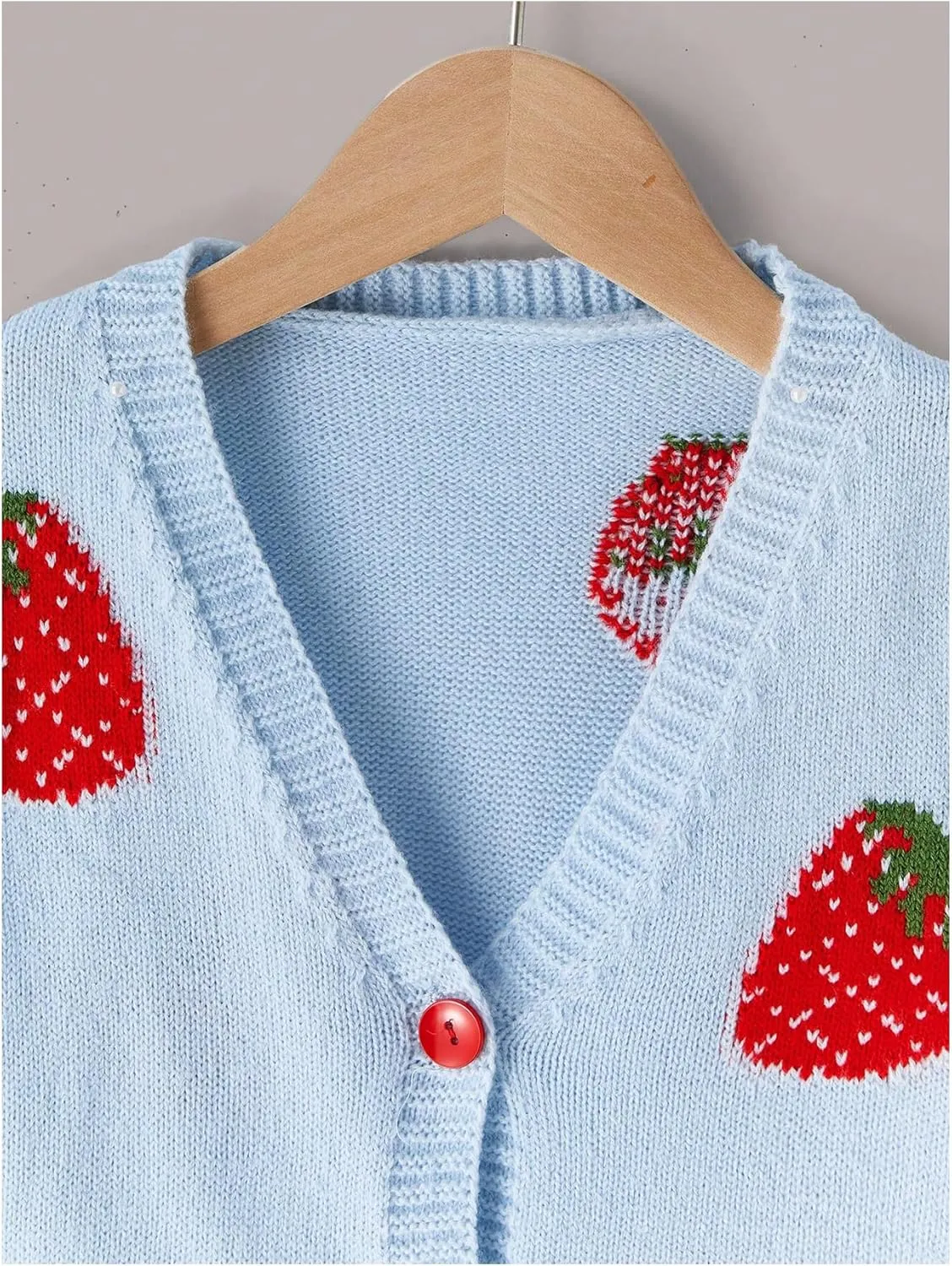 MakeMeChic Girl's Strawberry Print V Neck Button Down Cardigan Sweater Long Sleeve Cute Tops