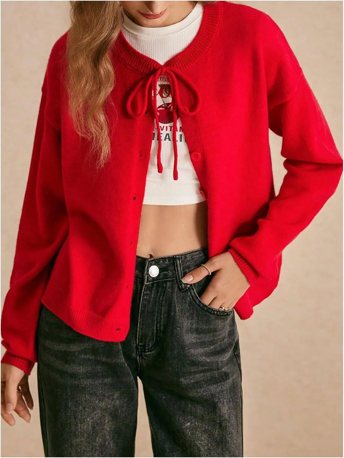 MakeMeChic Women's Button Down Cardigan Sweater V Neck Drop Shoulder Knitted Outerwear