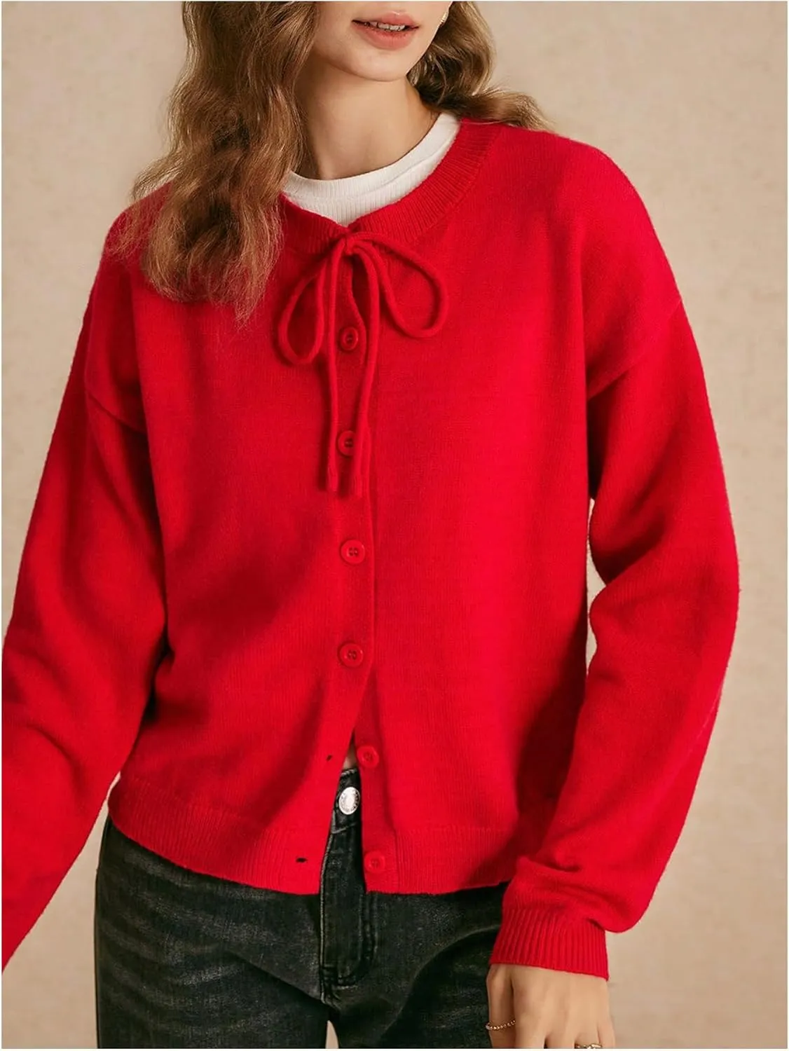 MakeMeChic Women's Button Down Cardigan Sweater V Neck Drop Shoulder Knitted Outerwear