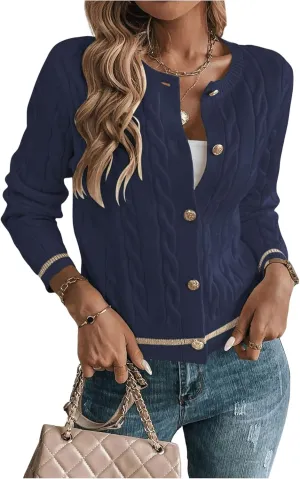MakeMeChic Women's Cardigan Sweaters Cable Knit Sweater Button Down Shirt
