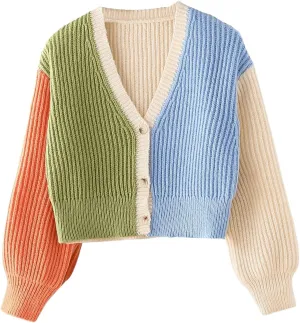 MakeMeChic Women's Casual Graphic Cardigan Long Sleeve V Neck Button Down Cardigan Sweater