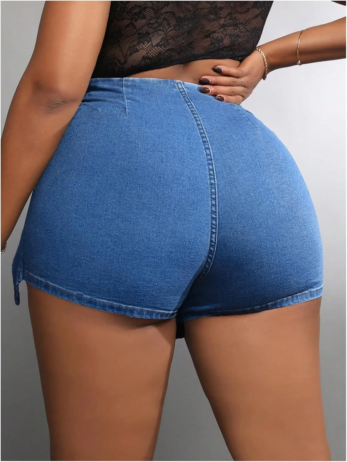 MakeMeChic Women's Plus Size Asymmetrical Denim Skort Split Hem Warp Jean Shorts