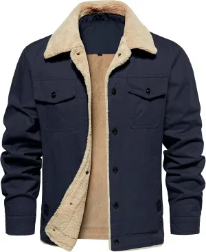 MANSDOUR Men's Winter Cargo Jacket Warm Cotton Fleece lined Sherpa Jackets Military Trucker Work Coat