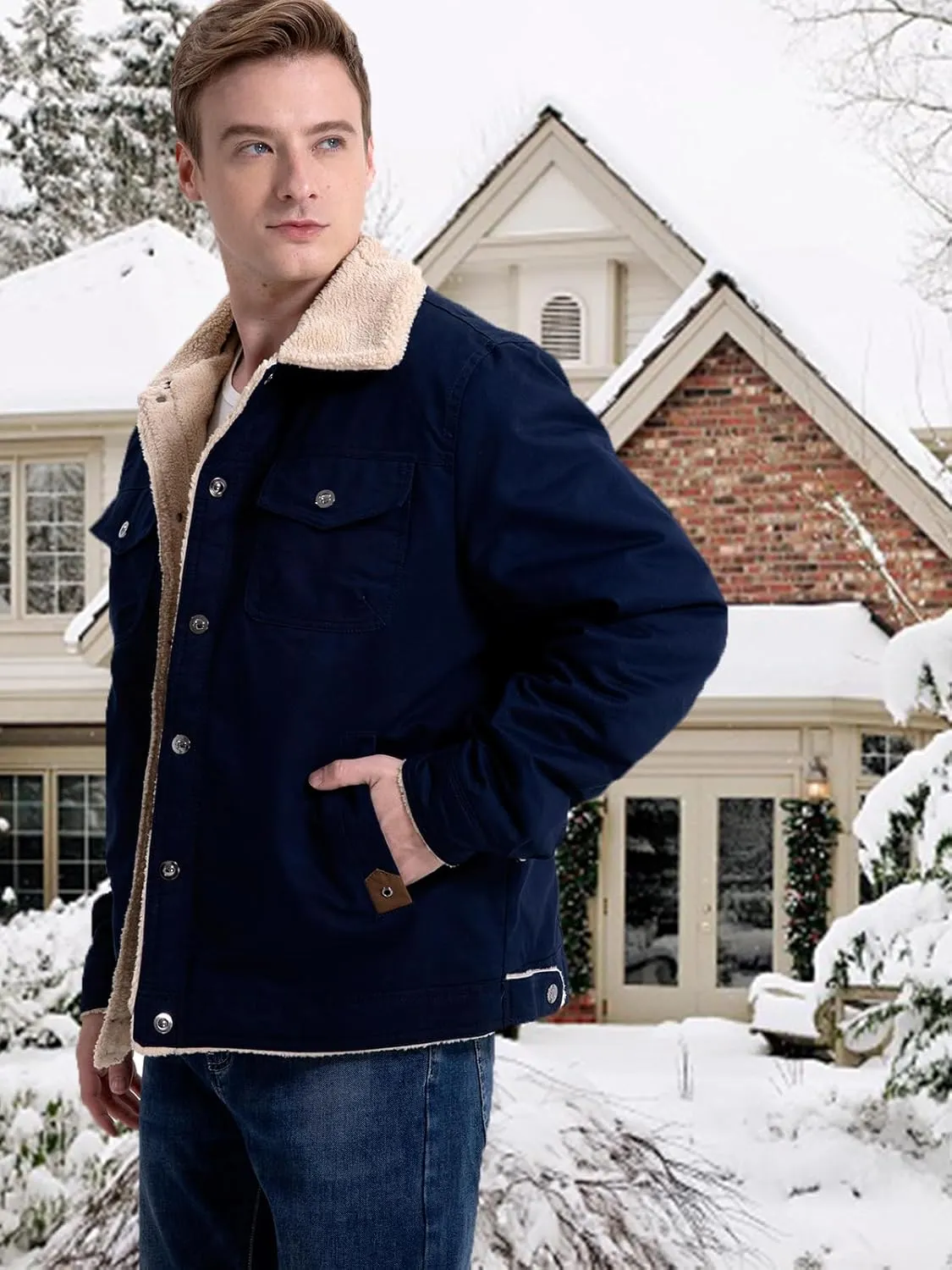 MANSDOUR Men's Winter Cargo Jacket Warm Cotton Fleece lined Sherpa Jackets Military Trucker Work Coat