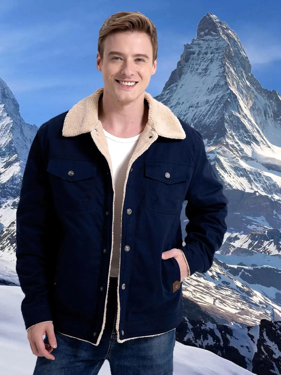 MANSDOUR Men's Winter Cargo Jacket Warm Cotton Fleece lined Sherpa Jackets Military Trucker Work Coat