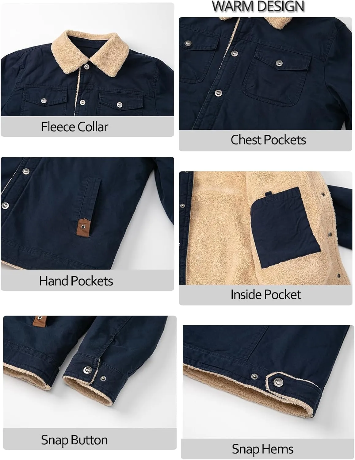 MANSDOUR Men's Winter Cargo Jacket Warm Cotton Fleece lined Sherpa Jackets Military Trucker Work Coat