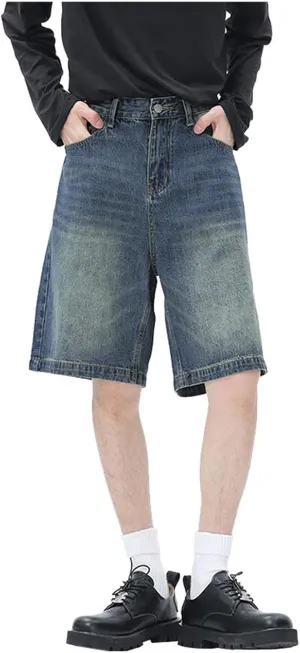 Men Baggy Jean Shorts Loose Fit Mid Denim Shorts Wide Leg Skateboard Pants Trendy Outfits