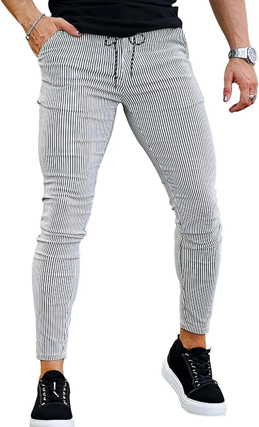 Men Cargo Jogger Lightweight Tapered Hiking Pants Sport Running Sweatpants for Training Elastic Waist Drawstring Jeans