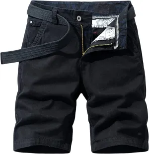 Men Casual Lightweight Cotton Shorts Solid Flat Front Summer Beach Shorts Slim Fit Chino Short Pants No Belt