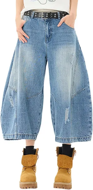Men Loose Hip Hop Long Jean Shorts Work Denim Shorts with Pockets Skateboard Pants Streetwear Clothes
