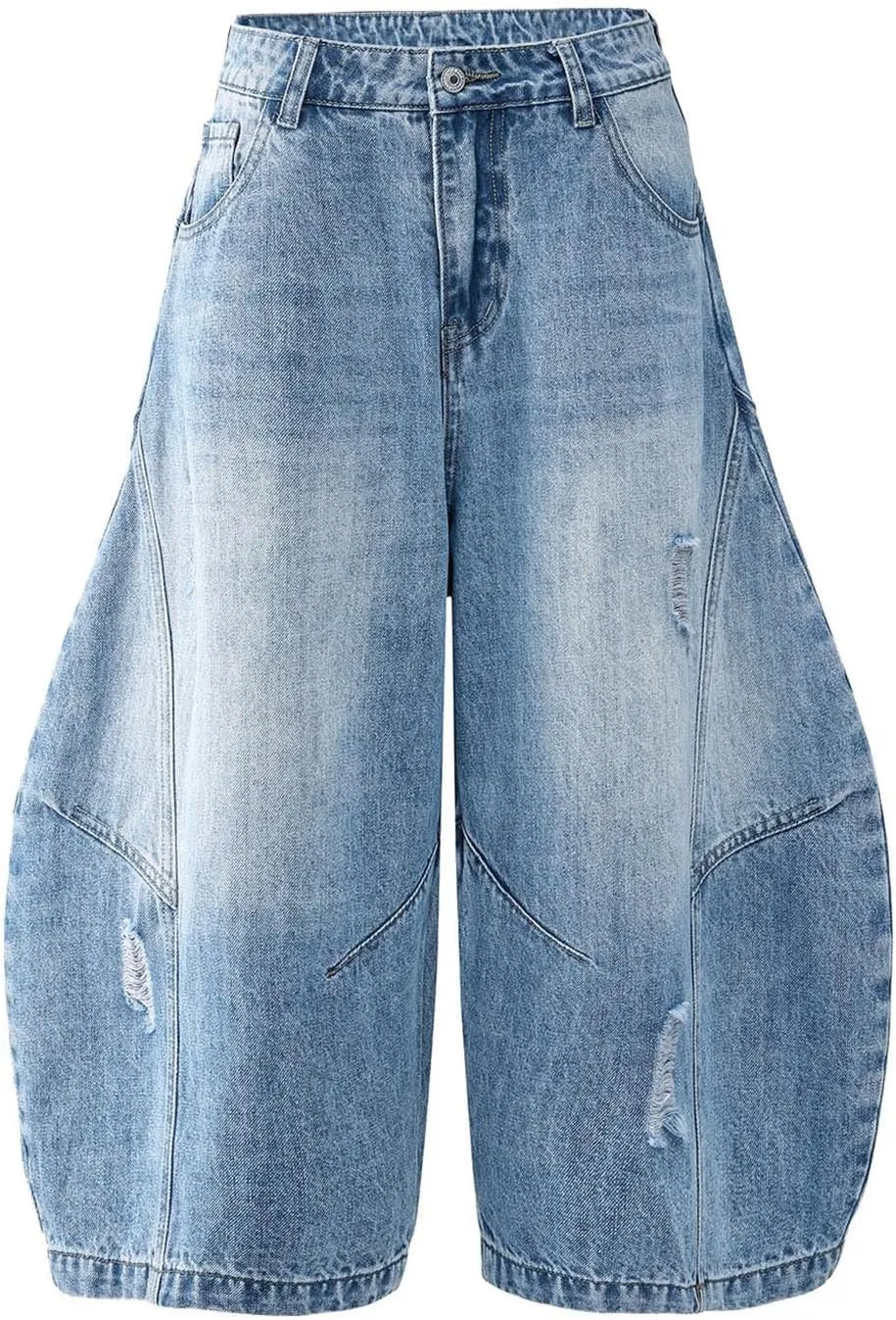 Men Loose Hip Hop Long Jean Shorts Work Denim Shorts with Pockets Skateboard Pants Streetwear Clothes