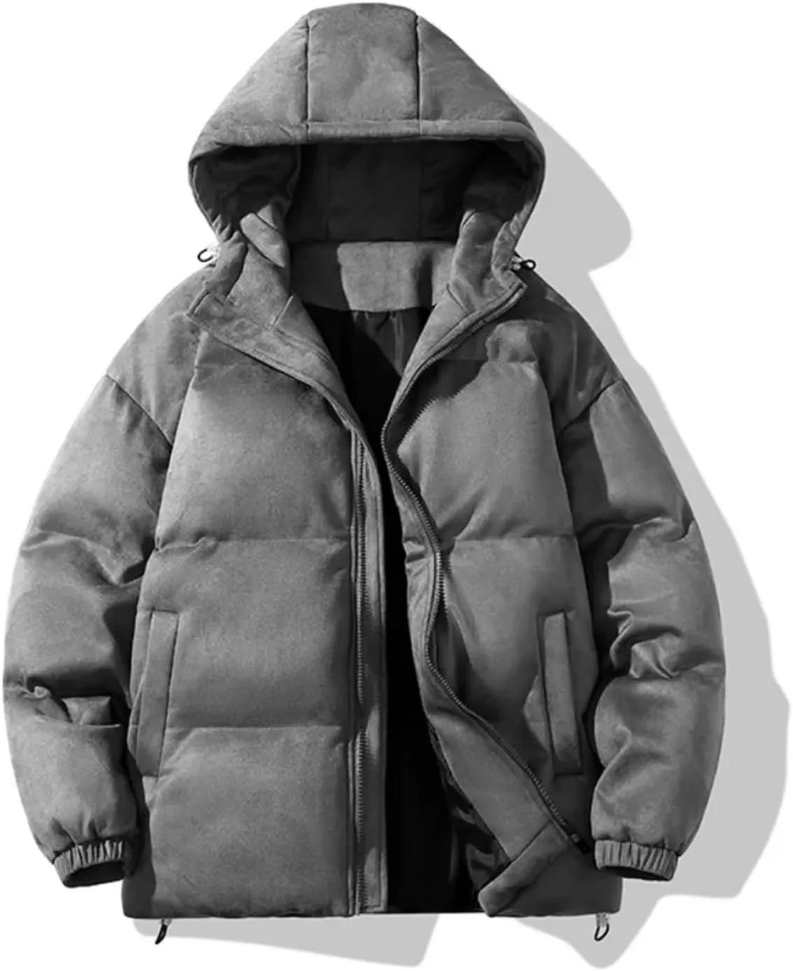 Men Suede Parka Hoodie Jacket Puffer Jacket With Cotton Padded Winter Coats