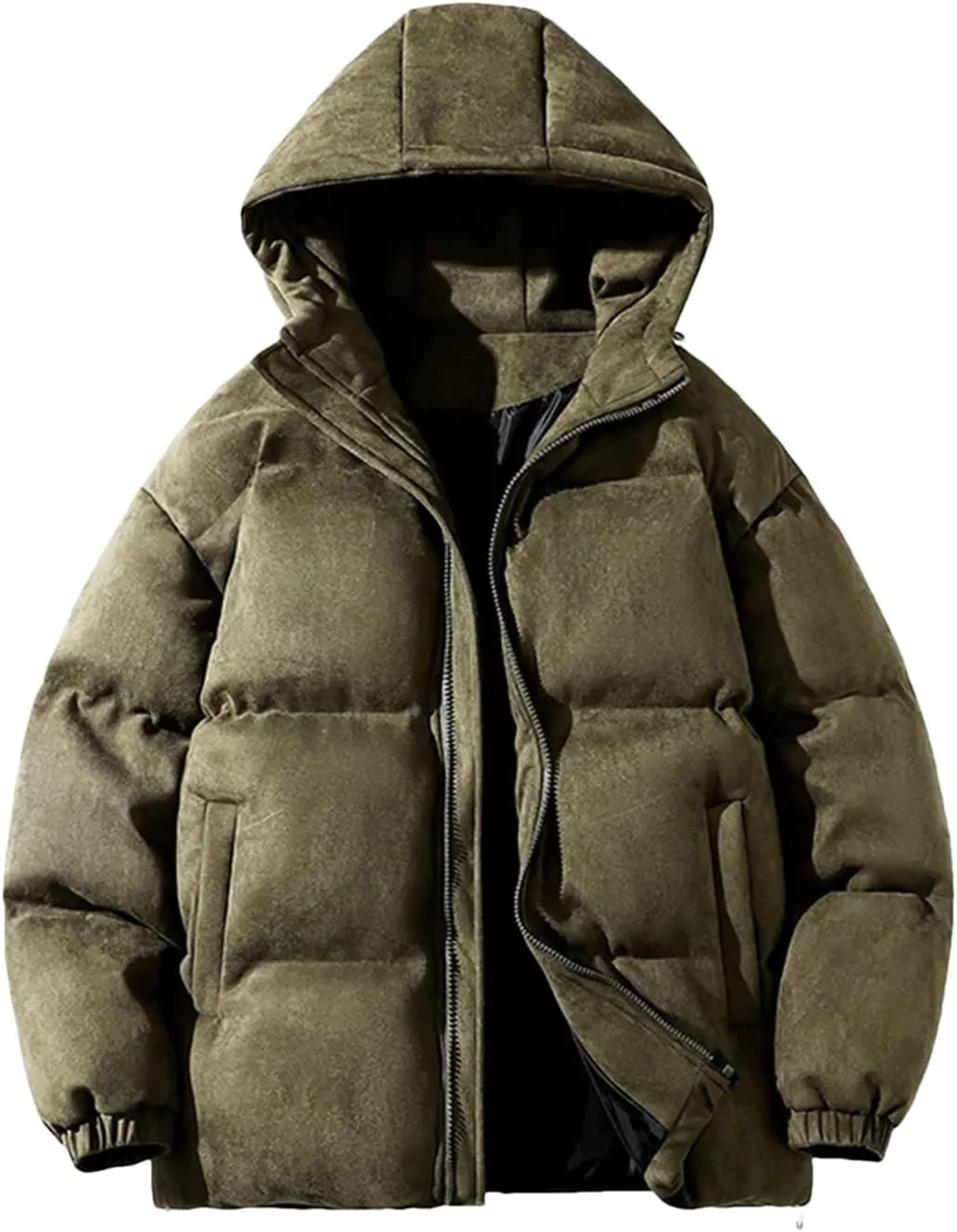 Men Suede Parka Hoodie Jacket Puffer Jacket With Cotton Padded Winter Coats