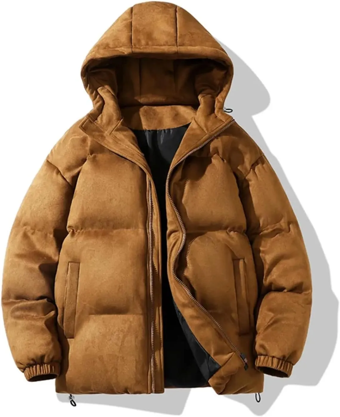 Men Suede Parka Hoodie Jacket Puffer Jacket With Cotton Padded Winter Coats