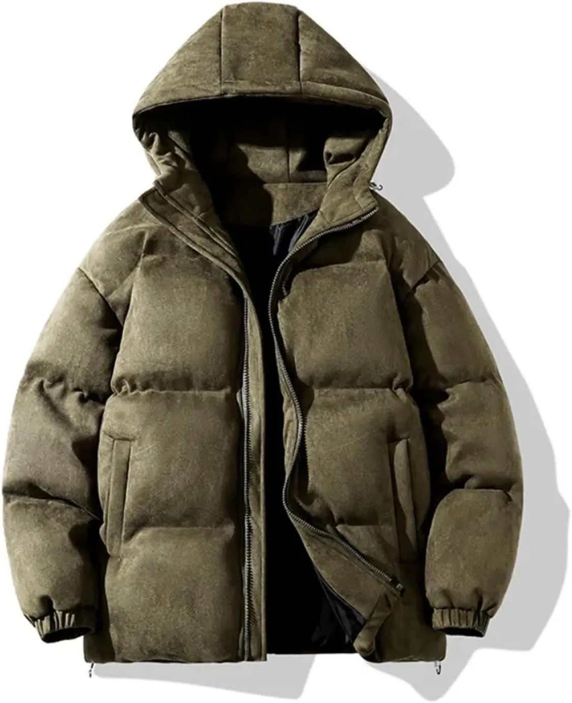 Men Suede Parka Hoodie Jacket Puffer Jacket With Cotton Padded Winter Coats