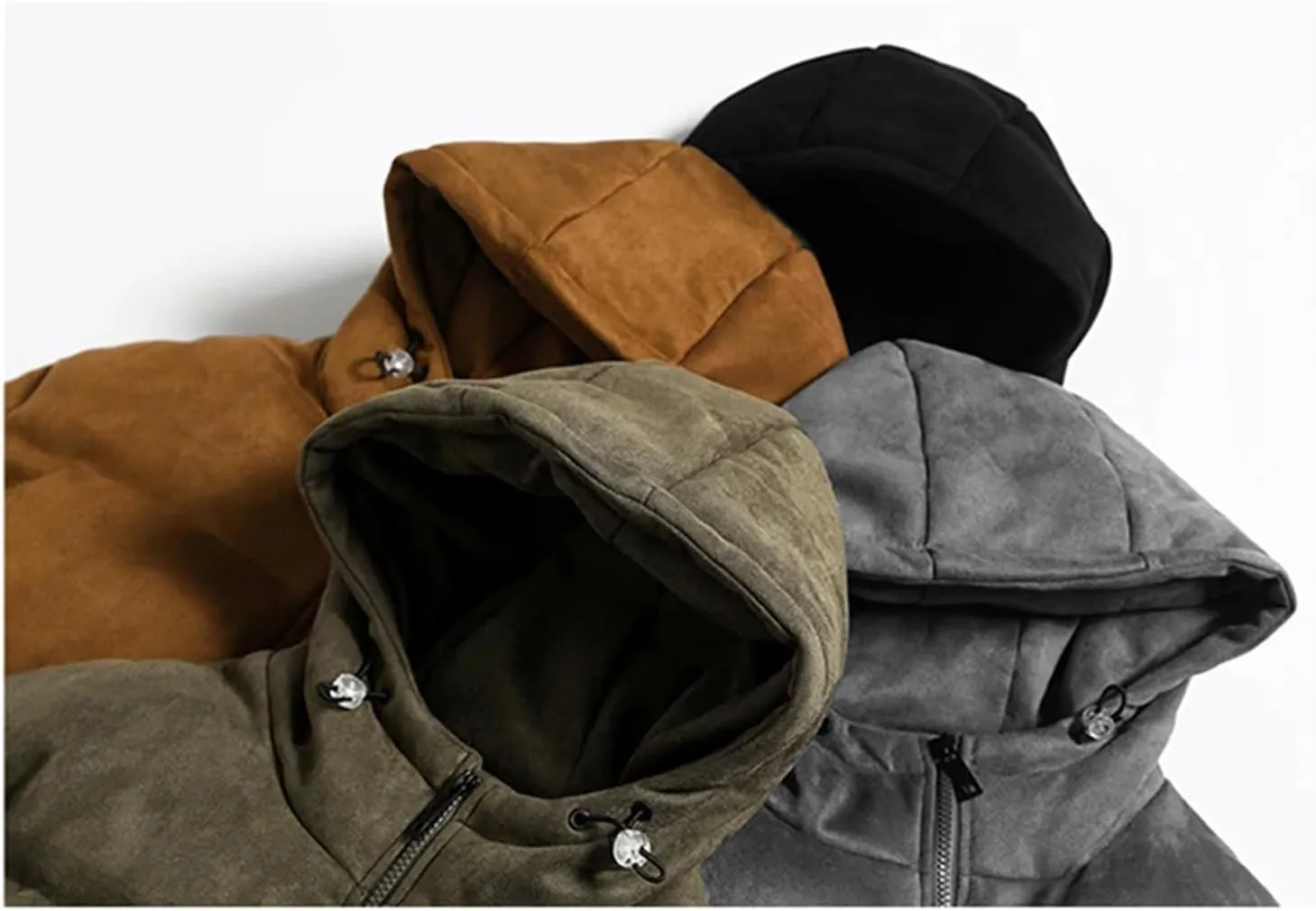 Men Suede Parka Hoodie Jacket Puffer Jacket With Cotton Padded Winter Coats
