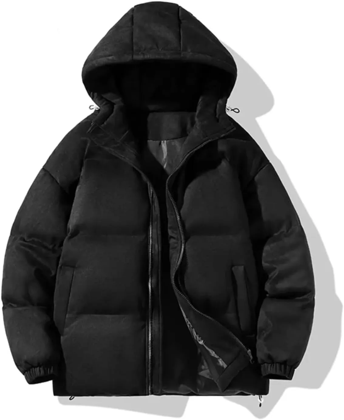 Men Suede Parka Hoodie Jacket Puffer Jacket With Cotton Padded Winter Coats