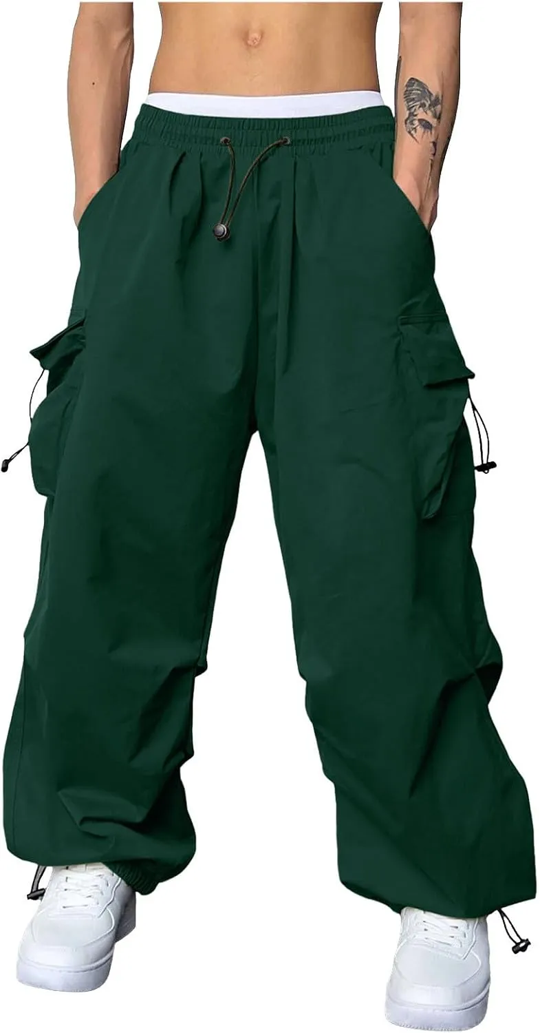 Men's Baggy Cargo Pants Trendy Casual Parachute Pants Cotton Stretch Loose Fit Harem Joggers with Pockets