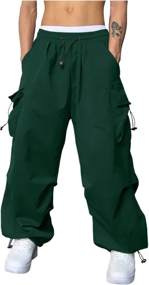 Men's Baggy Cargo Pants Trendy Casual Parachute Pants Cotton Stretch Loose Fit Harem Joggers with Pockets