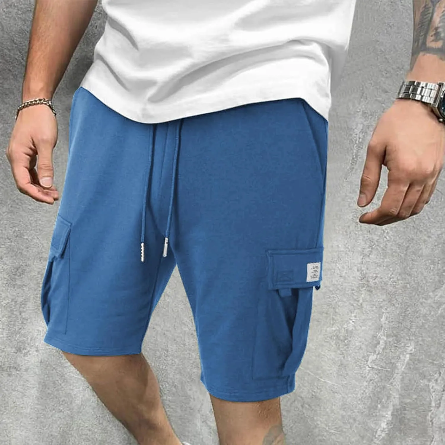 Men's Casual Cargo Shorts Slim Fit Drawstring Shorts Adjustable Elastic Waist Pants Fashion Simple Pants with Pockets