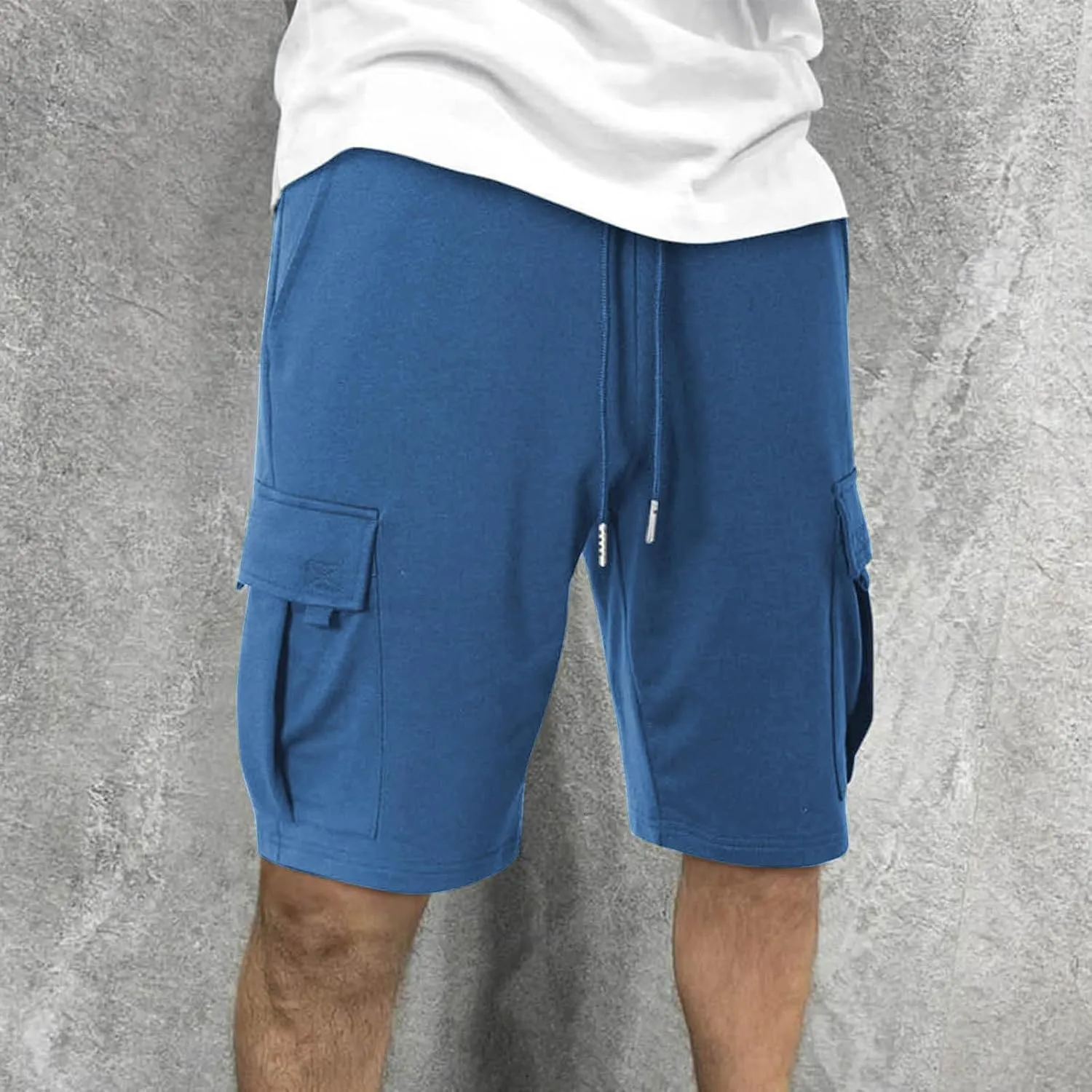 Men's Casual Cargo Shorts Slim Fit Drawstring Shorts Adjustable Elastic Waist Pants Fashion Simple Pants with Pockets