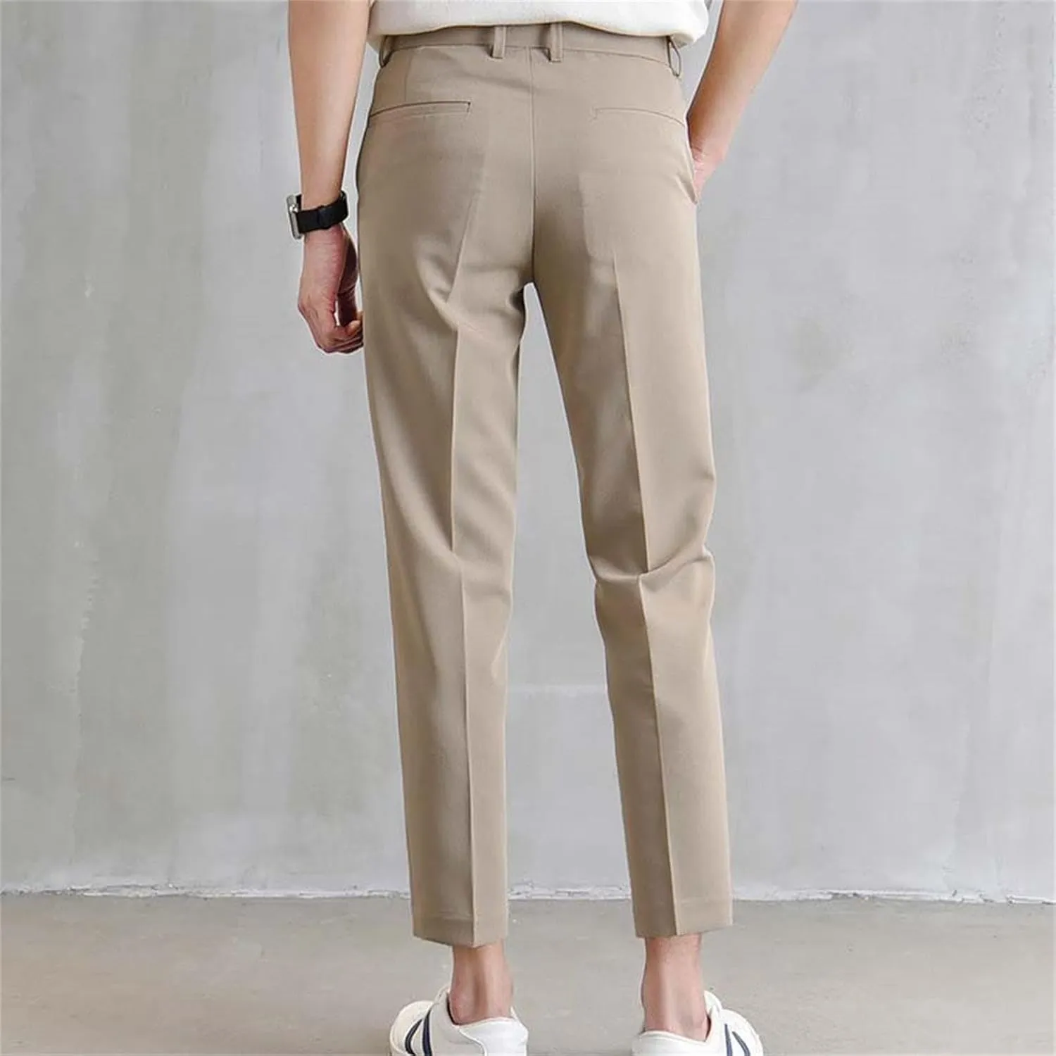 Men's Casual Chino Pants Classic Expandable Waist Formal Work Suit Pants Business Slim Fit Skinny Dress Pants