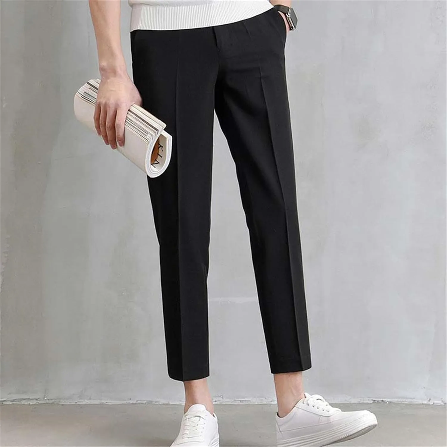 Men's Casual Chino Pants Classic Expandable Waist Formal Work Suit Pants Business Slim Fit Skinny Dress Pants