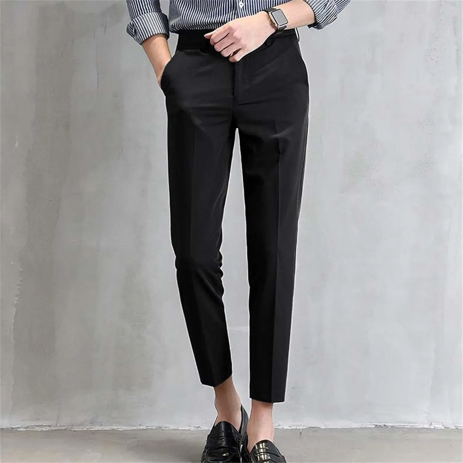 Men's Casual Chino Pants Classic Expandable Waist Formal Work Suit Pants Business Slim Fit Skinny Dress Pants