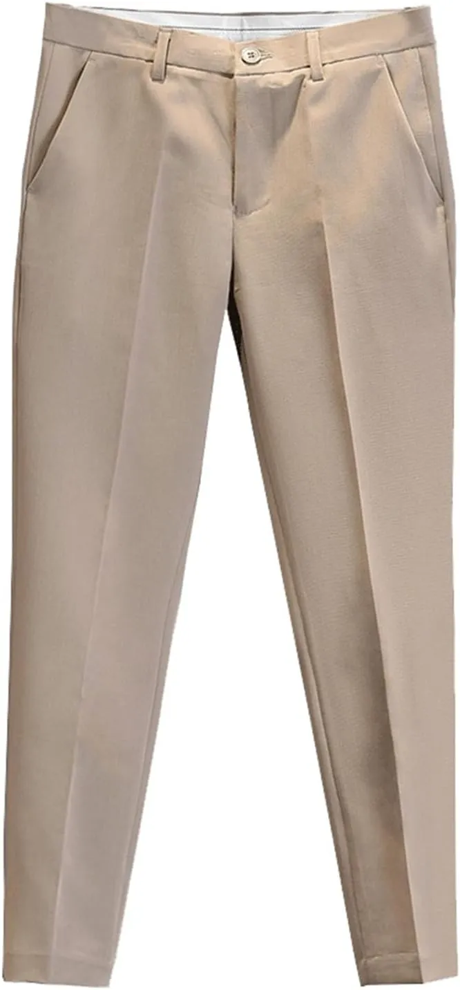 Men's Casual Chino Pants Classic Expandable Waist Formal Work Suit Pants Business Slim Fit Skinny Dress Pants